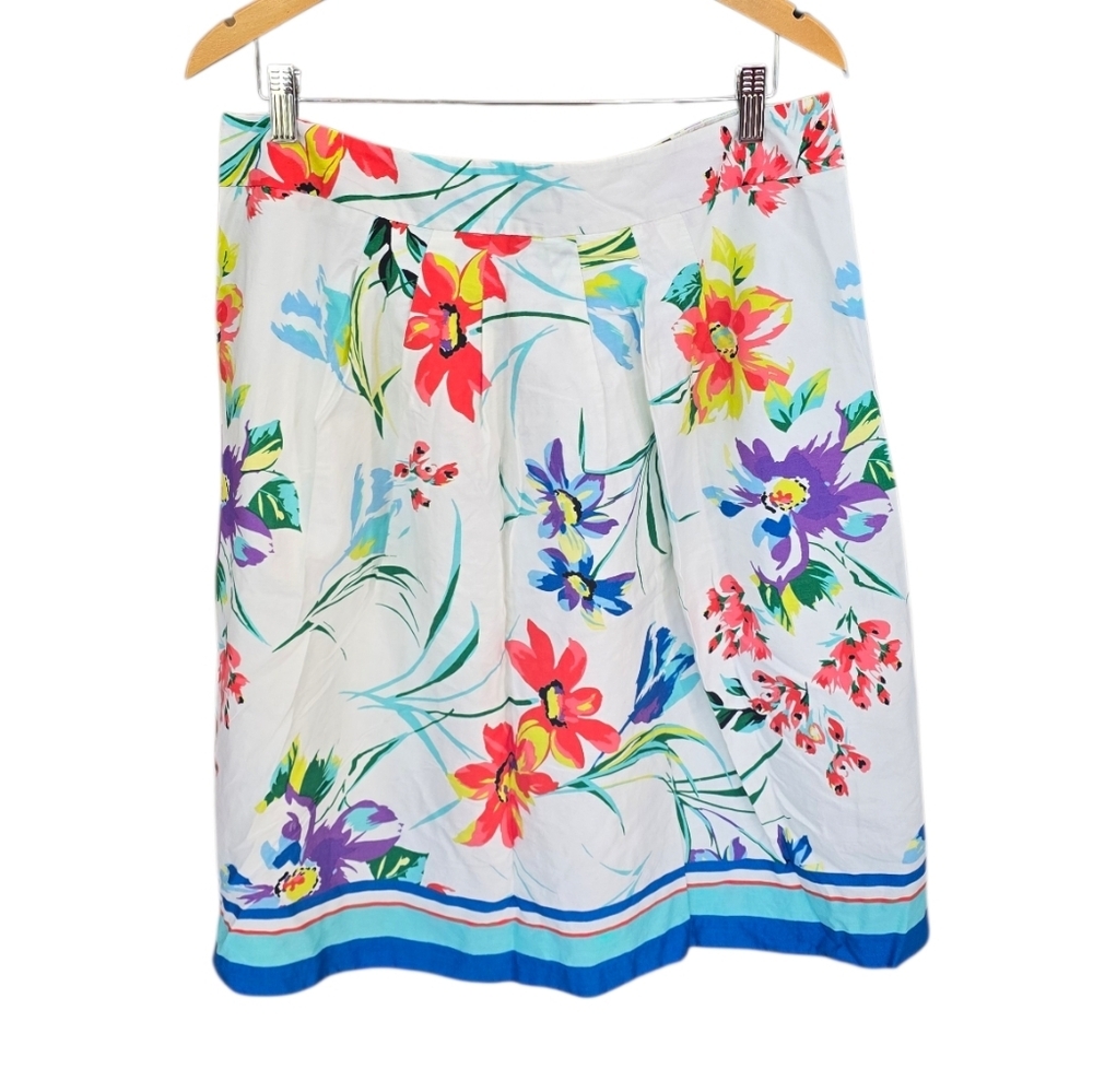 Ann Taylor White Multicolor Floral A-line Knee Length Skirt 14 - Picture 2 of 5